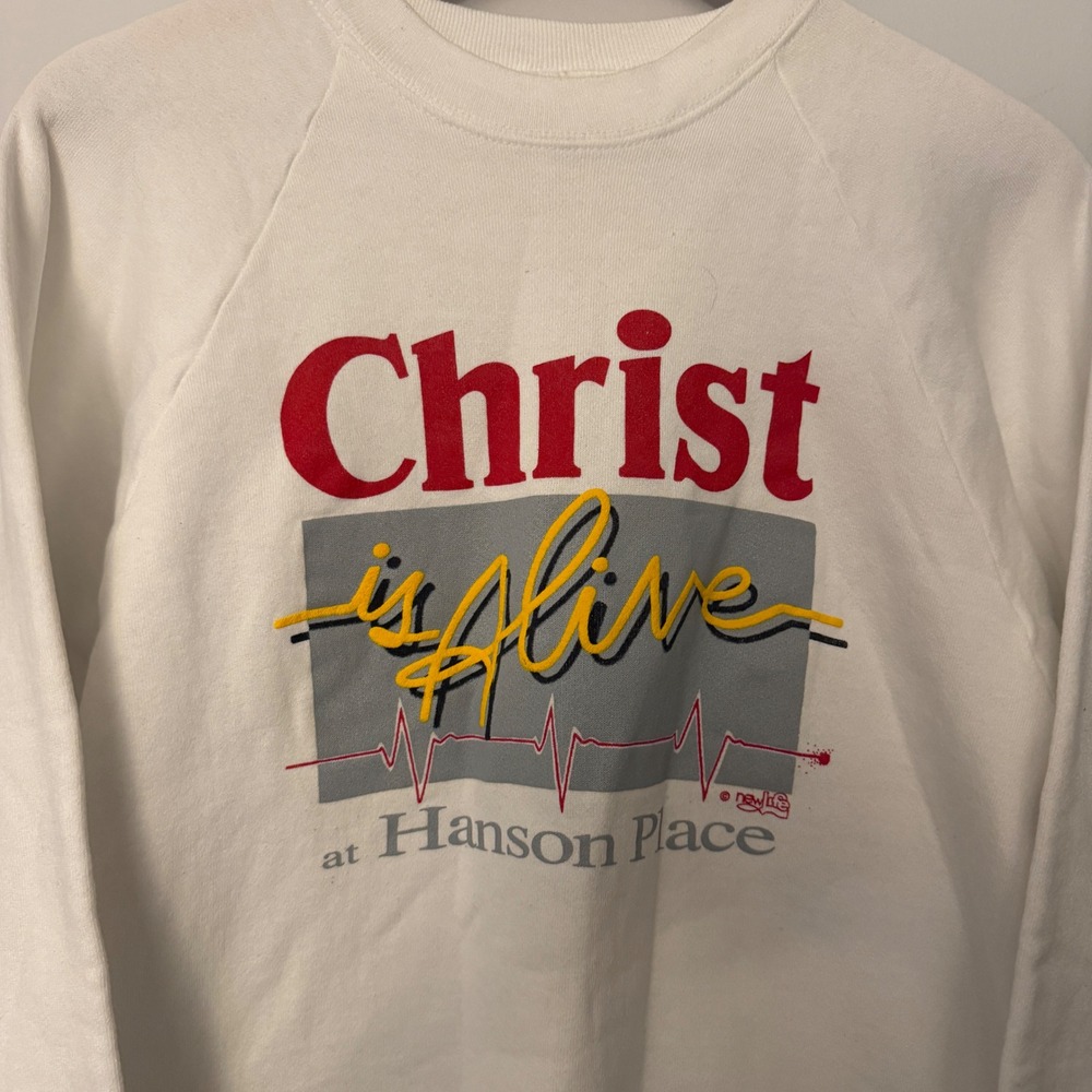 Vintage Fruit Of The Loom Christ Is Alive Hanson Place Raglan Sweatshirt Large View 2